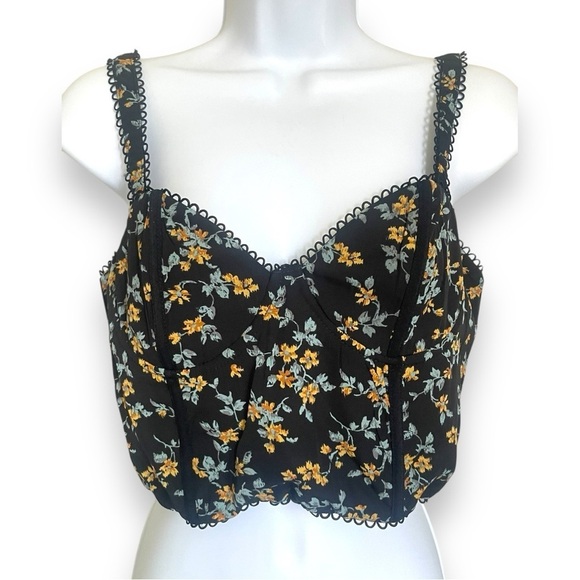Blush BJ Tops - Black Floral Lace Trim Bustier Crop Top Corset Tank Y2K Coquette Large- Blush BJ